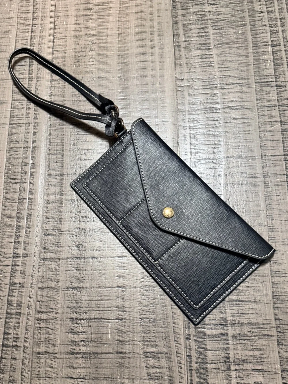 Dooney & Bourke Black Envelope Wristlet Wallet with Gold Accent